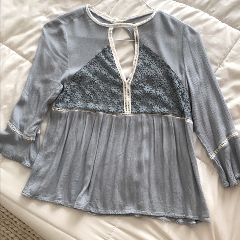 Light blue 3/4 sleeve blouse